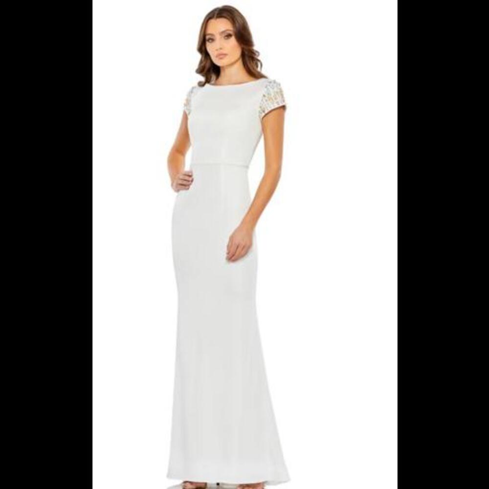 (7) NWT Mac Duggal BEADED CAP SLEEVE BATEAU COLUMN DRESS